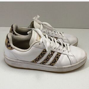 Adidas Grand Court Sneakers White Leopard Print Stripes Women's Size 8
